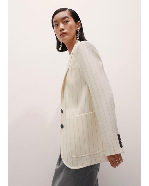 ME+EM Natural Metallic Pinstripe Contour Blazer