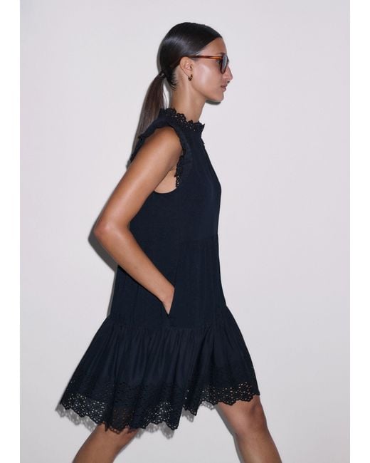 ME+EM Blue Broderie Slub Short Swing Dress