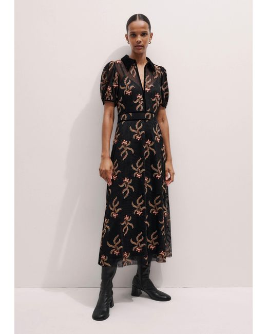 ME+EM Black Autumn Floral Embroidery Maxi Dress + Slip/Multi