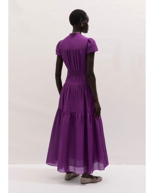 ME+EM Purple Silk Cotton Fit And Flare Maxi Dress