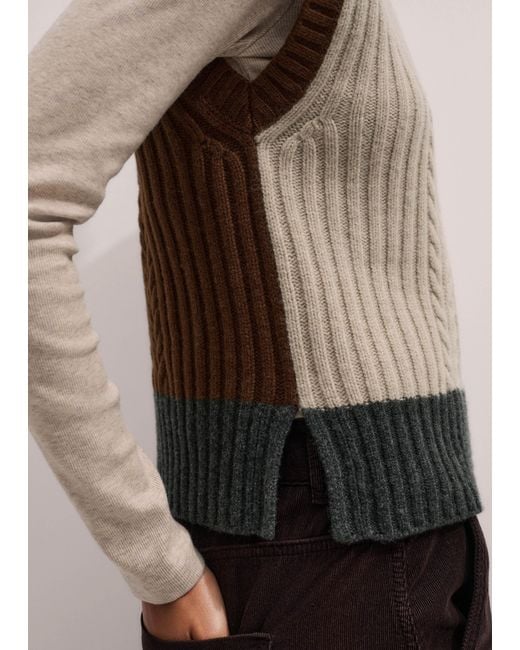 ME+EM Brown Merino Cashmere Patched Cable Knit Vest