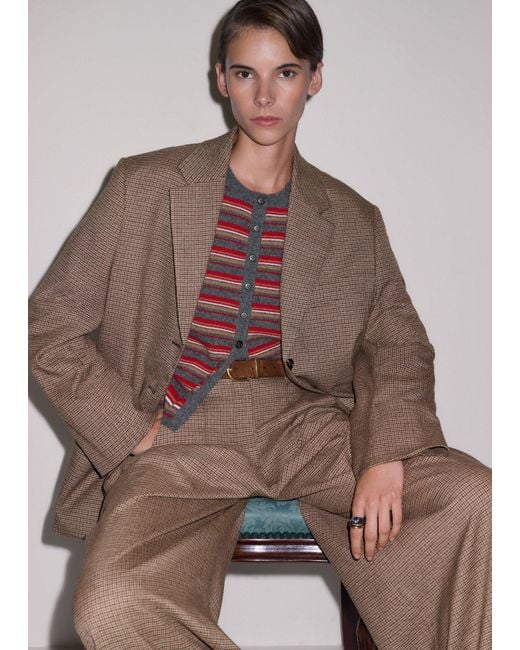 ME+EM Multicolor Pouf Sleeve Striped Cashmere Button Through Tee