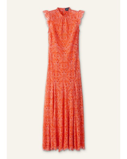 ME+EM Orange Two Tone Lace Fit & Flare Full Length Dress + Slip
