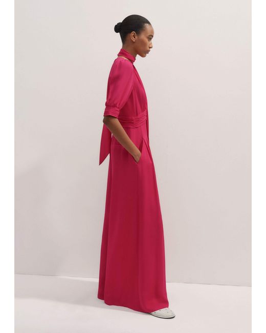 ME+EM Red Silk Wide-Leg Jumpsuit + Tie