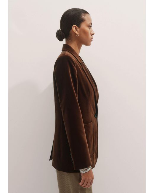 ME+EM Brown Velvet Sharp Shoulder Blazer