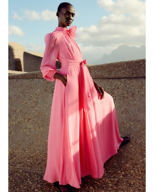 ME+EM Pink Silk Full-length Dress With Corsage + Belt