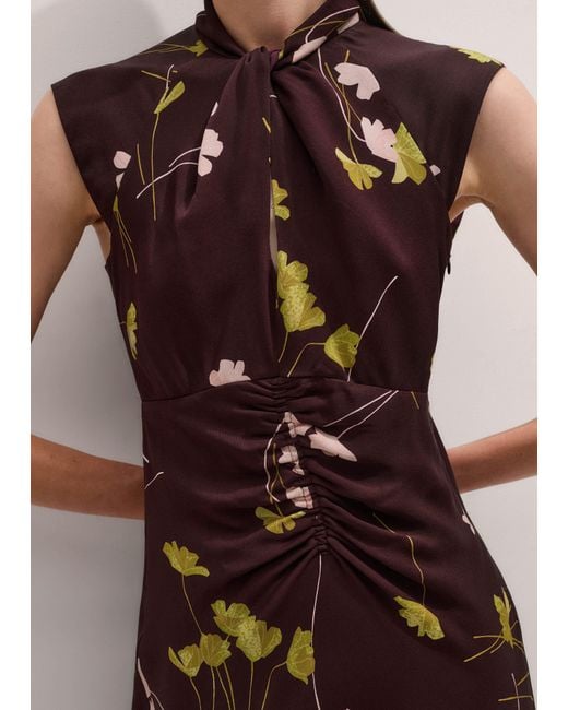 ME+EM Brown Scattered Wild Poppy Print Maxi Dress Bordeaux/Multi