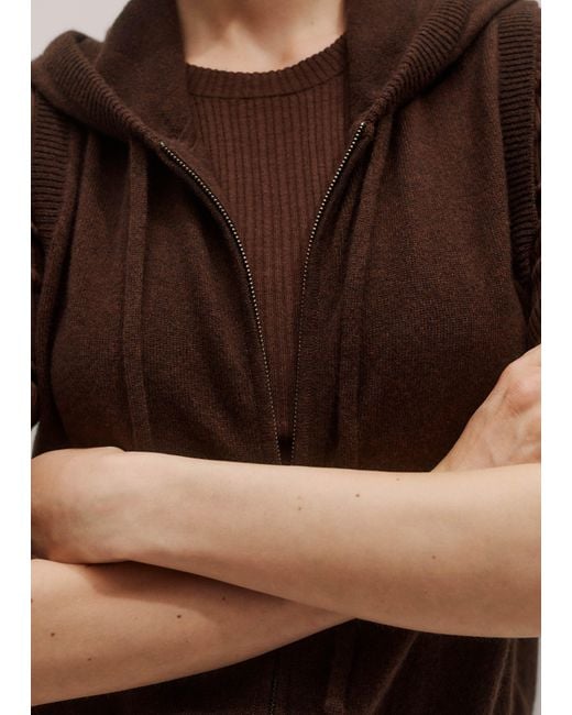 ME+EM Brown Cashmere Sleeveless Relaxed Zip Hoody Espresso