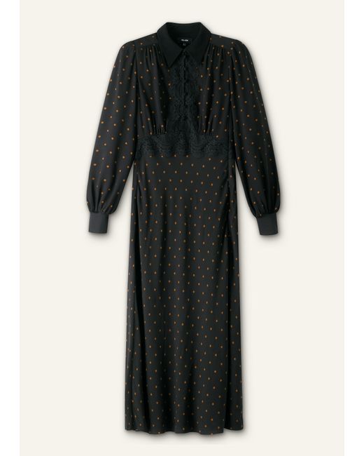 ME+EM Black Winter Polka Dot Lace Trim Maxi Dress/Caramel