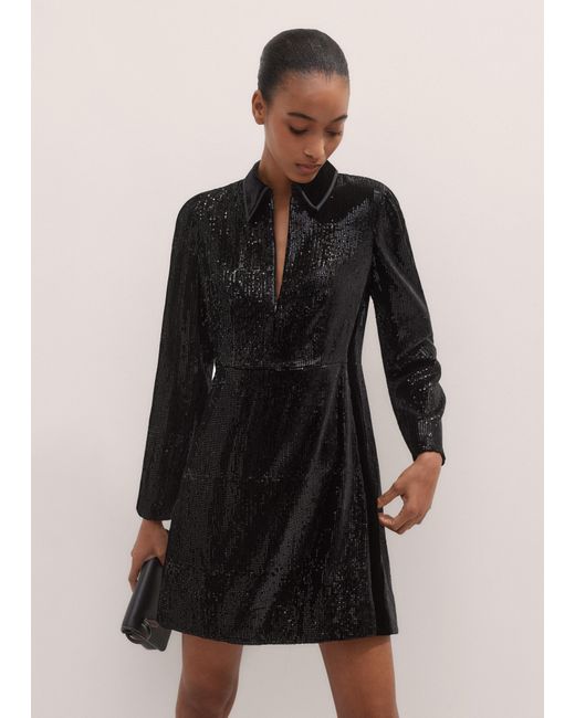 ME+EM Black Silk-Blend Sequin Mini Dress