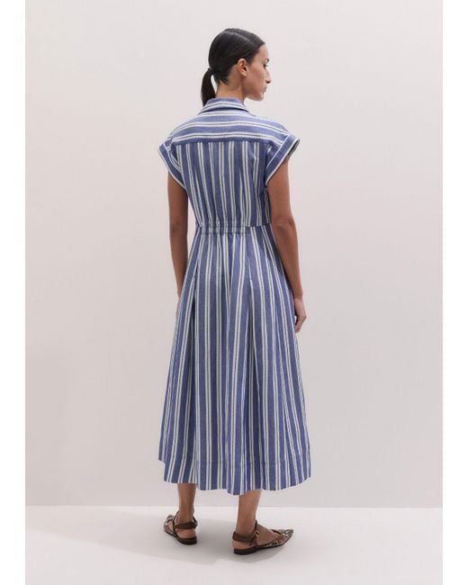 ME+EM Blue Stripe Fit And Flare Midi Shirt Dress + Belt-Multi