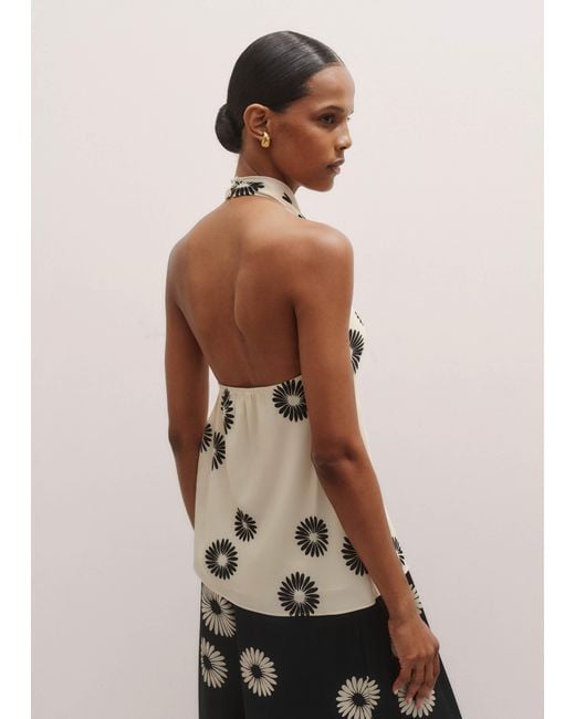 ME+EM Natural Silk Modern Daisy Print Halterneck Top