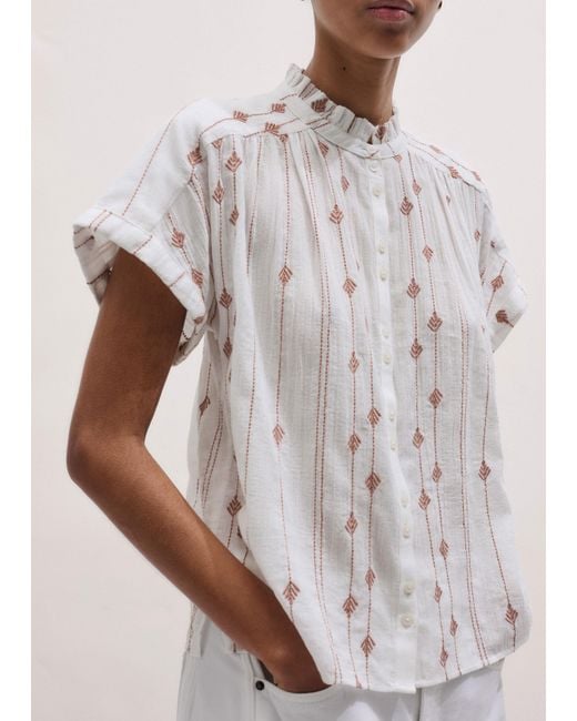 ME+EM White Cotton Geo Leaves Embroidery Blouse Soft-Cinnamon