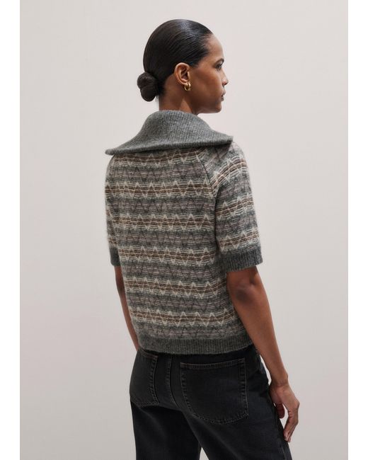 ME+EM Gray Half Zip Jacquard Knit Tee