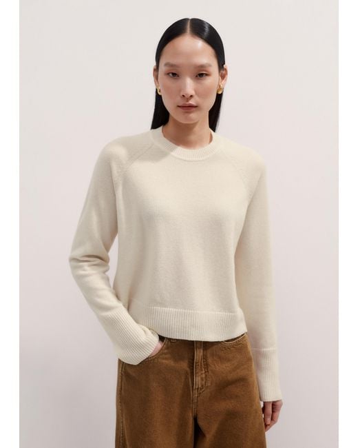 ME+EM White Lightweight Cashmere Raglan Crop Sweater