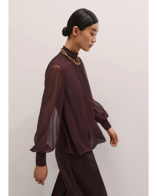 ME+EM Purple Silk Chic Rib Straight Blouse