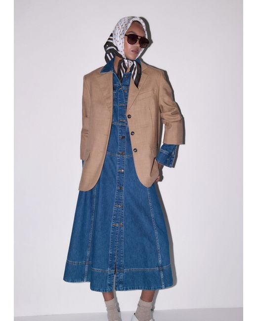 ME+EM Blue Panelled Fit And Flare Midi Dress