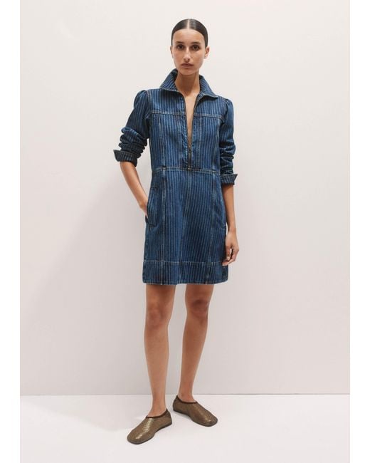 ME+EM Blue Stripe Denim Mini Dress With Zip Front