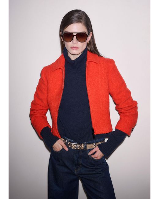 ME+EM Red Cropped Boucle Jacket