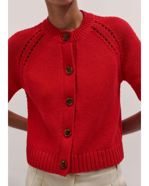 ME+EM Red Chunky Cotton Button-Through Knit Tee