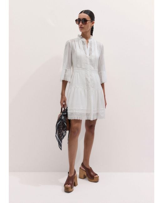 ME+EM White Cotton Voile Lace Trim Short Dress + Slip