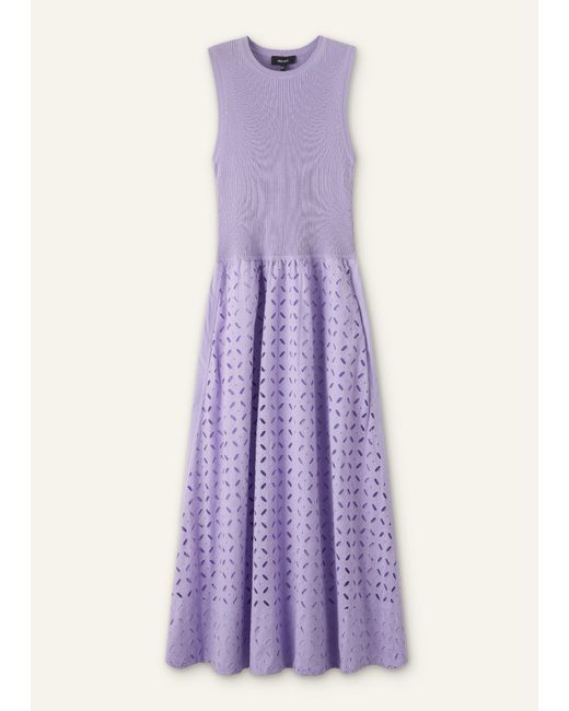 ME+EM Purple Knit + Broderie Mixed Media Midi Dress