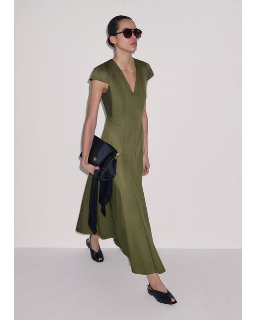 ME+EM Green V-Neck Fit And Flare Maxi Dress