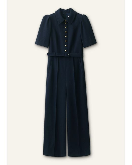 ME+EM Blue Wide Leg Cropped Jumpsuit + Belt