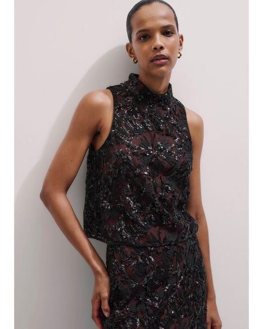 ME+EM Black Sequin Embellished Shell Top