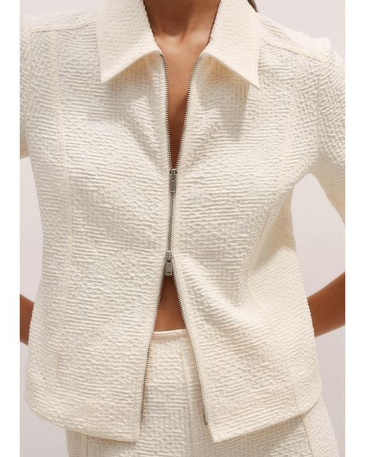 ME+EM Natural Textured Ponte Zip Front Top