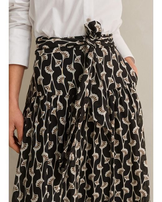 ME+EM Multicolor Silk Cotton Ginko Leaf Print Skirt + Belt