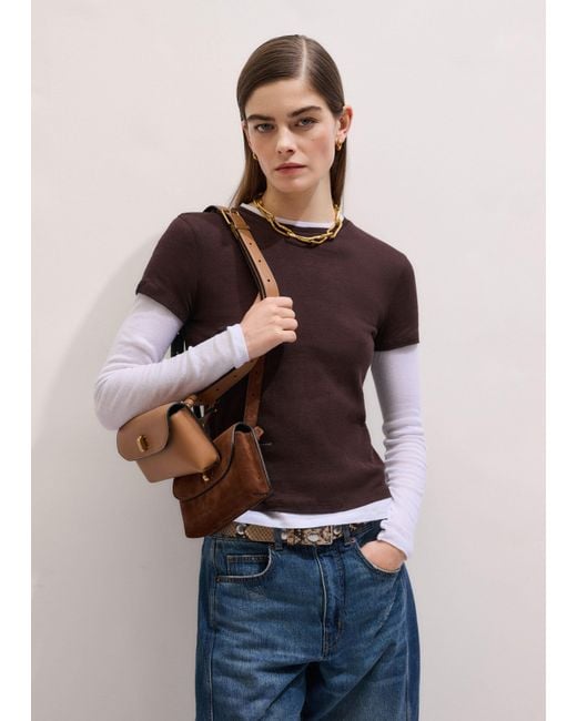 ME+EM Blue Sheer Rib Double Layer Top Summer Chocolate Soft