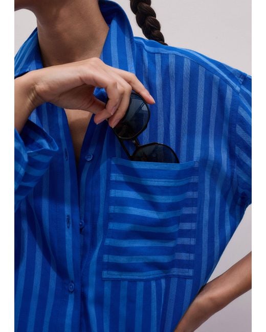 ME+EM Blue Cotton Voile Striped Beach Shirt Intense-Sky