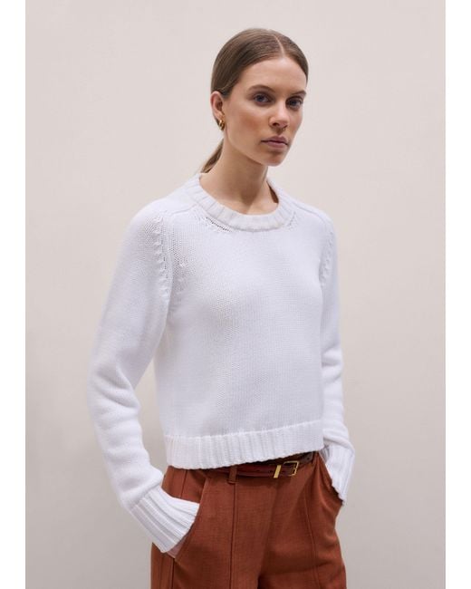 ME+EM White Chunky Cotton Straight Crop Jumper