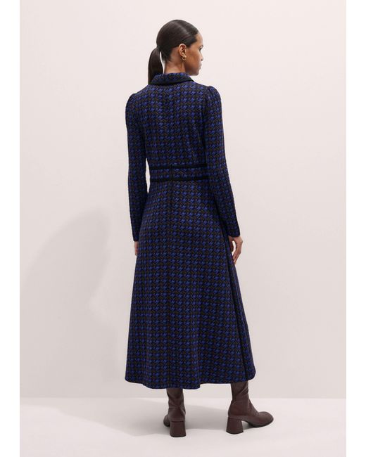 ME+EM Blue Houndstooth Jacquard Ponte Maxi Dress