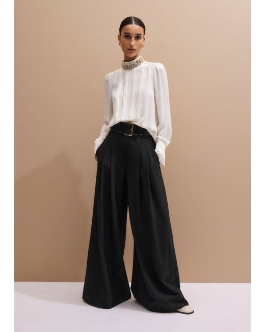 ME+EM Natural Silk Am-Pm High Neck Top + Embellished Collar