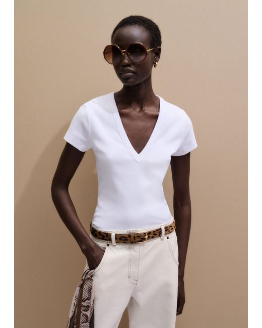 ME+EM White Ultimate Fitted Rib V-Neck Tee