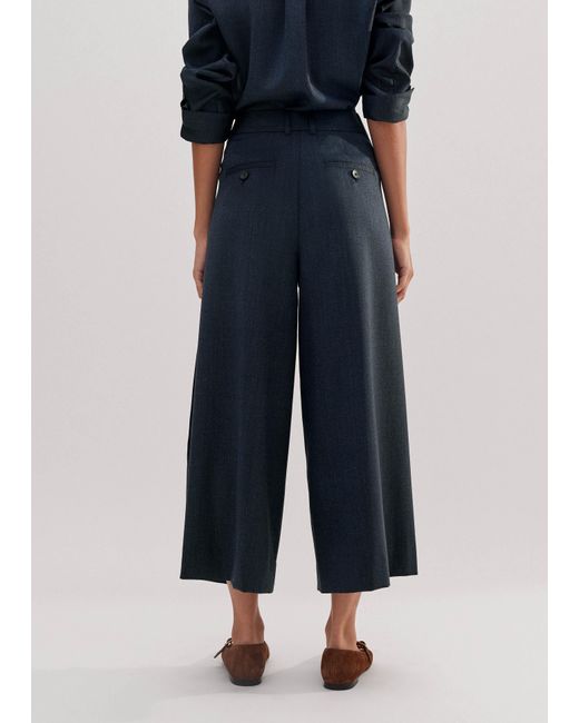 ME+EM Blue Pleated Mélange Twill Culotte