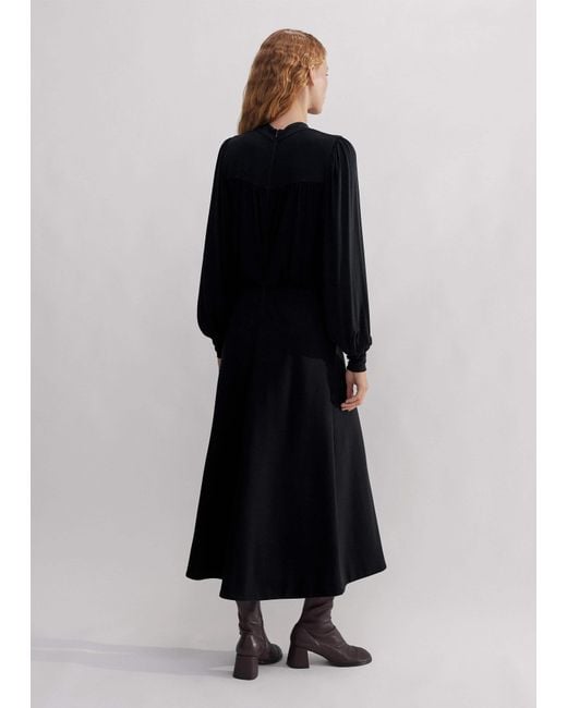 ME+EM Black Gather Detail Midi Dress