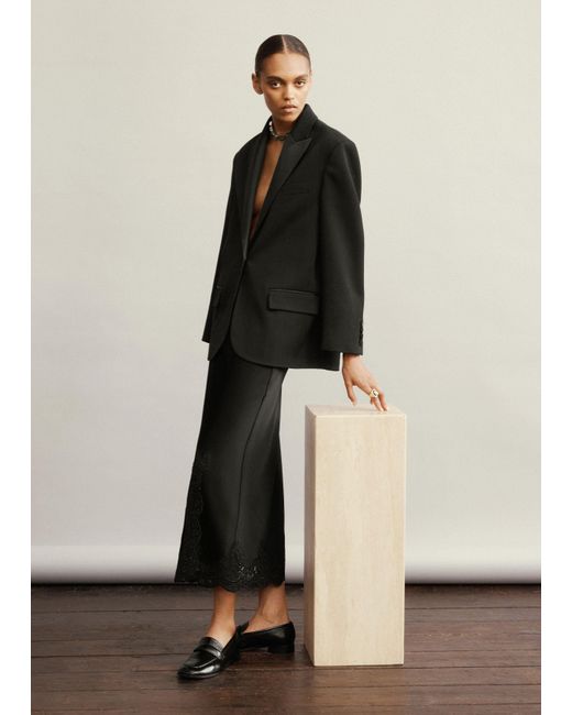 ME+EM Black Satin Lace Maxi Skirt