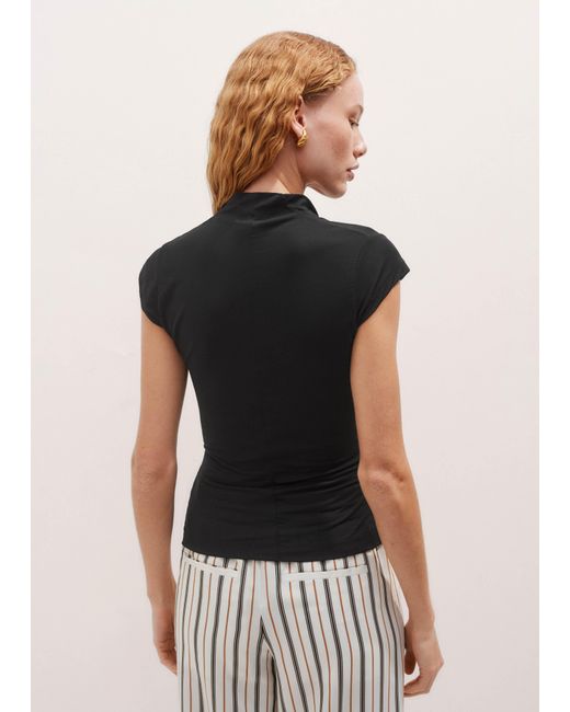 ME+EM Black Pleat Front V-Neck Top