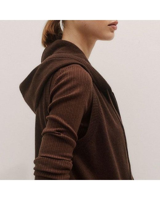 ME+EM Brown Cashmere Sleeveless Relaxed Zip Hoody Espresso