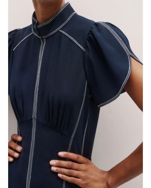 ME+EM Blue Contrast Stitch Midi Dress