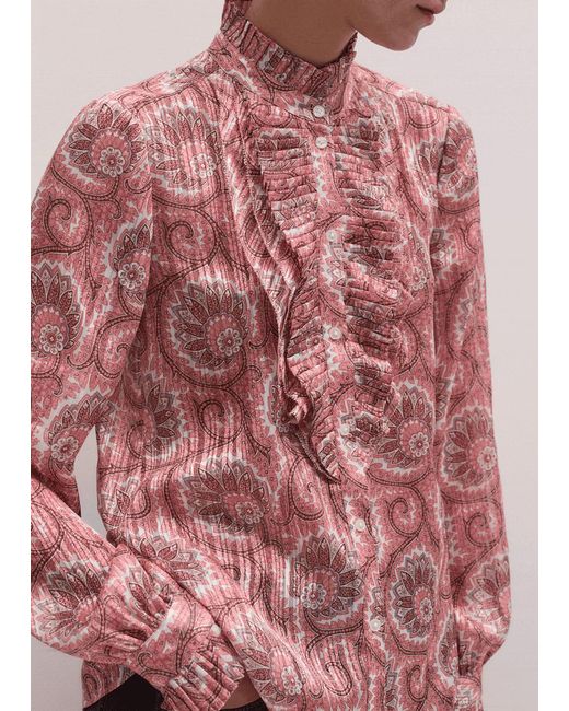 ME+EM Pink Ornate Climbing Paisley Print Frill Blouse + Tie