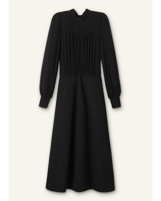ME+EM Black Gather Detail Midi Dress