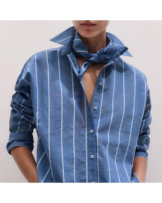 ME+EM Blue Cotton Relaxed Striped Shirt + Scarf
