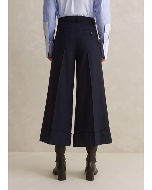 ME+EM Blue Wool-blend Exaggerated Crop Trouser