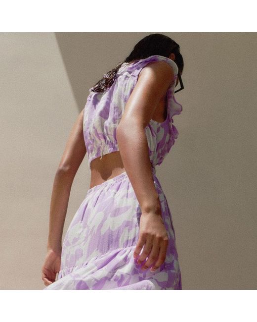 ME+EM Purple Cheesecloth Tulip Print Full-Length Dress