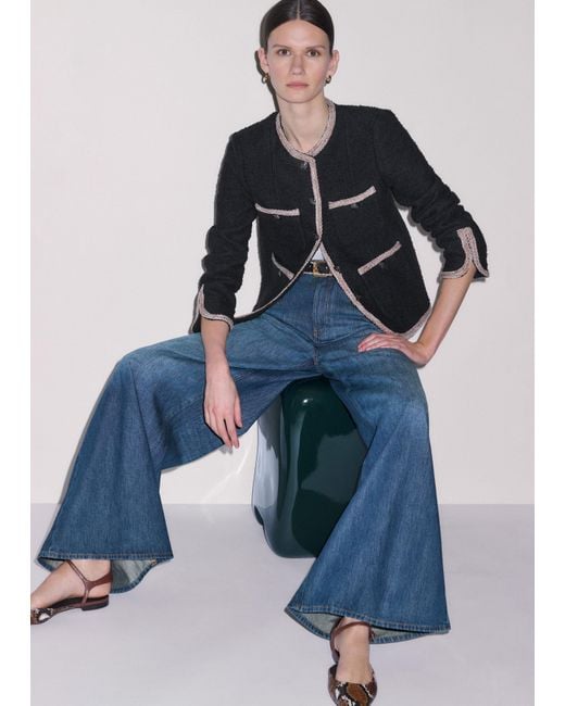 ME+EM Black Straight Fit Jacket With Statement Trims
