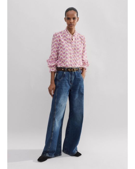 ME+EM Pink Silk Cotton Bird Of Paradise Print Blouse